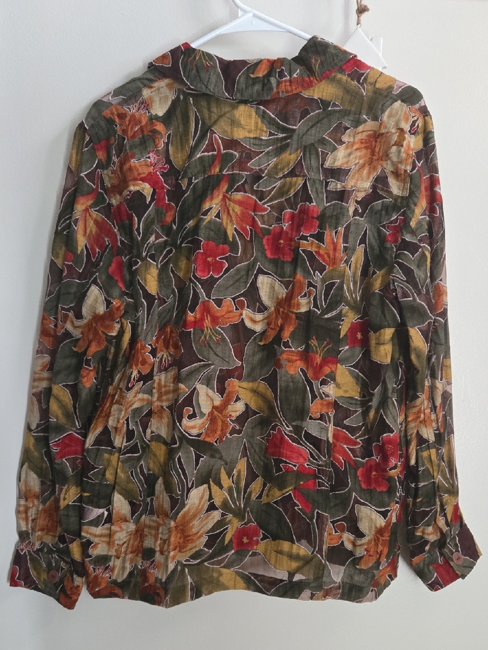 Alfred Dunner Olive Lace And Multi Floral Button-Down Shirt - Picture 7 of 7